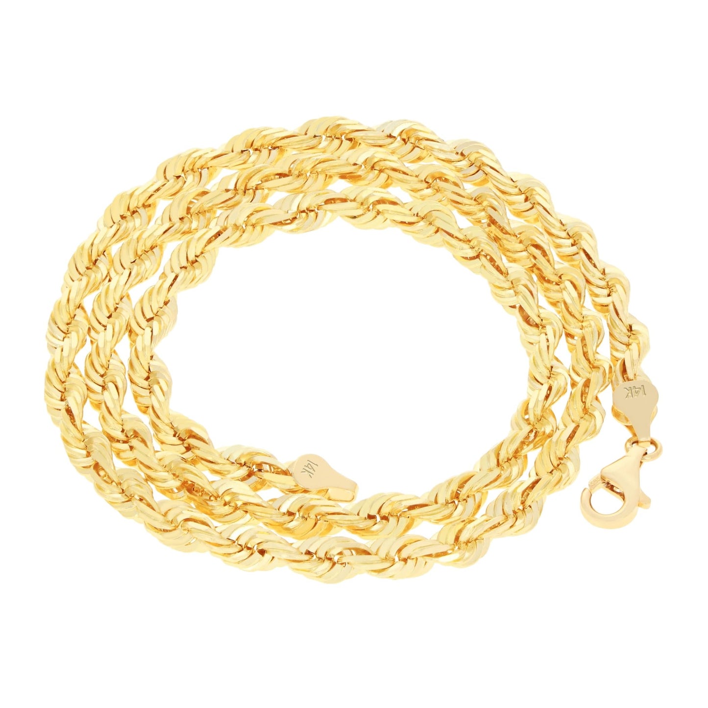 Nuragold 14k Yellow Gold 6mm Rope Chain Diamond Cut Necklace, Mens Jewelry 18" 20" 22" 24" 26" 28" 30"