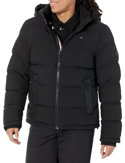 Tommy Hilfiger Men's Quilted Hooded Puffer Jacket, Black, Small