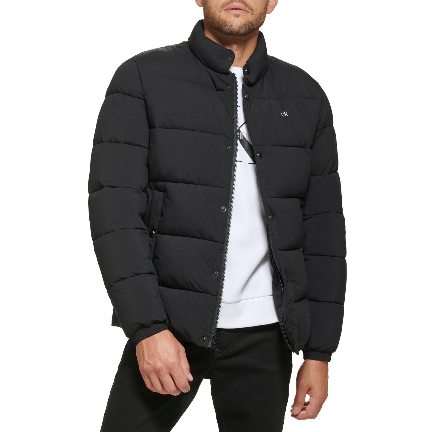 Calvin Klein Men's Snap Front Puffer Jacket, Ebony, Small