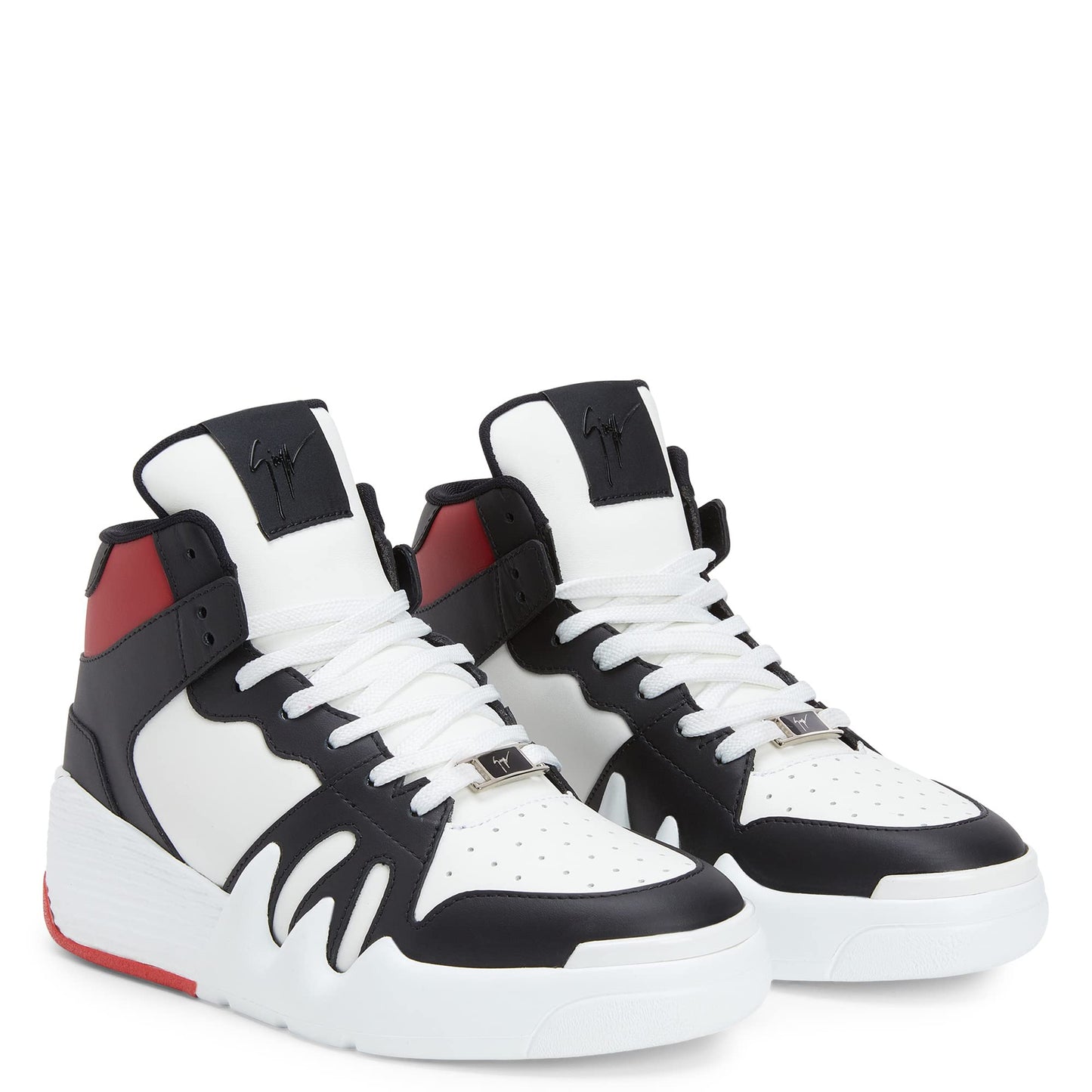 Giuseppe Zanotti, Talon Black-And-White Leather Mid-Top Sneakers, 8.5, Red