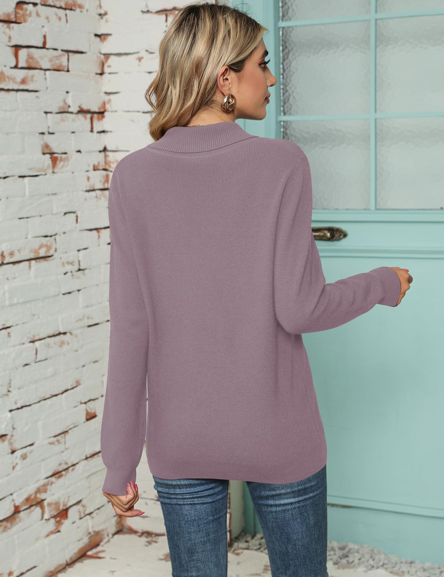 Ivicoer Women's Sweaters V Neck Pullover Long Sleeve Shawl Collared Ladies Knitted Casual Tops Fall Winter Dressy Polo Trendy