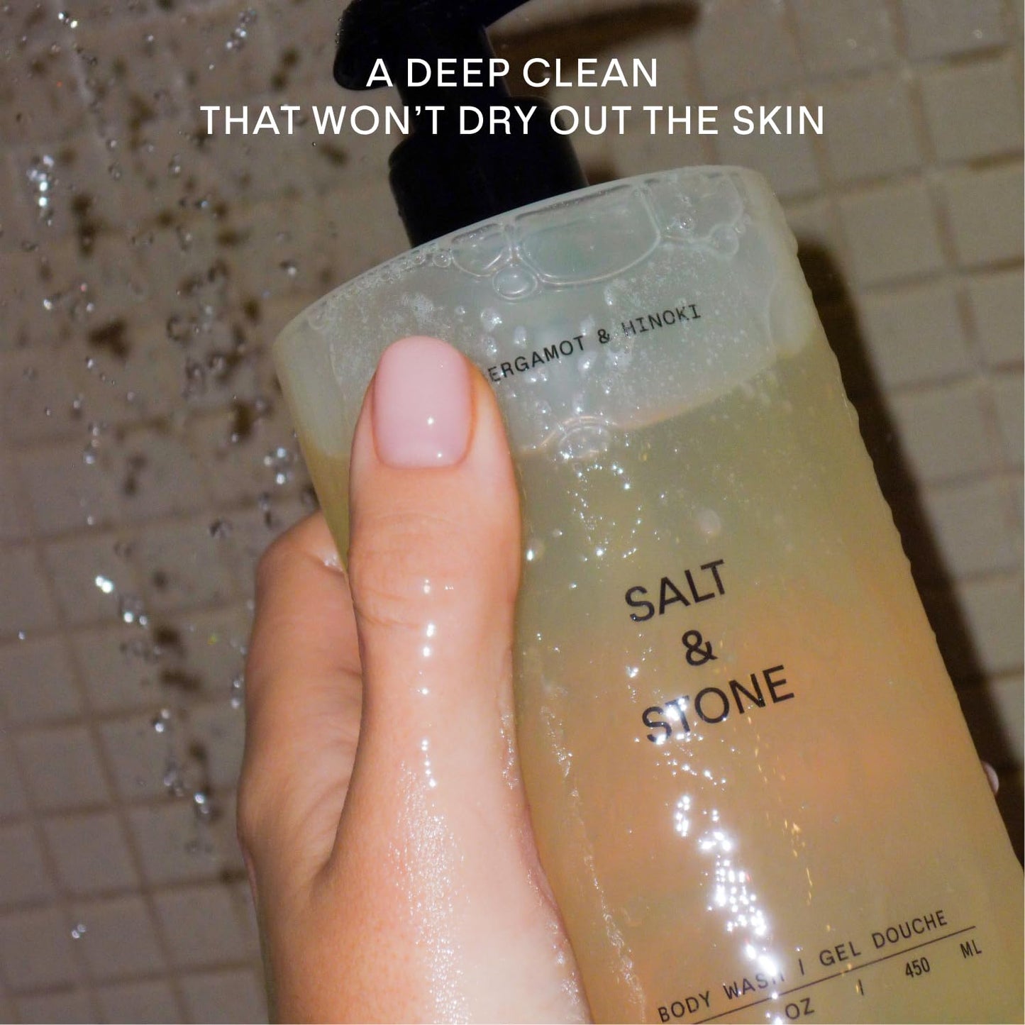 SALT & STONE Antioxidant-Rich Body Wash - Bergamot & Hinoki | Cleanse, Nourish & Soften Skin with Niacinamide & Hyaluronic Acid | Free From Parabens, Sulfates & Phthalates (15.2 fl oz)