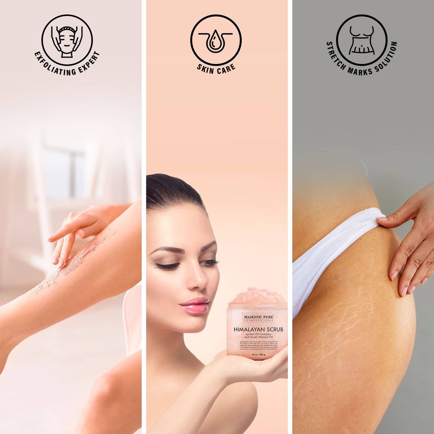 MAJESTIC PURE Himalayan Pink Salt Body Scrub with Lychee Oil and Sweet Almond Oil | Exfoliating Body Scrub for Skin Care, Stretch Marks, Acne, Cellulite | Body Scrub Exfoliator |10 oz