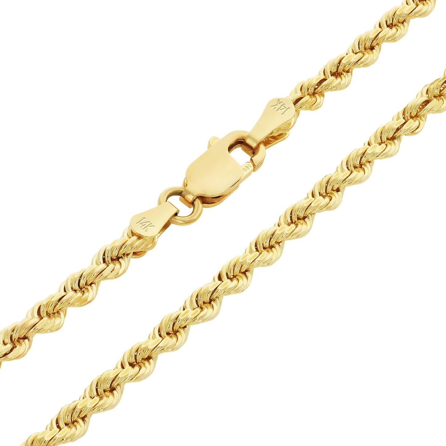 Nuragold 14k Yellow Gold 2mm Rope Chain Diamond Cut Necklace, Mens Womens Jewelry 16" 18" 20" 22" 24" 26" 28" 30"