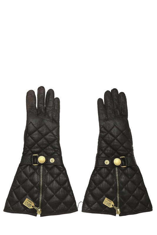 Chanel, Pre-Loved Brown Quilted Lambskin Gloves, Brown