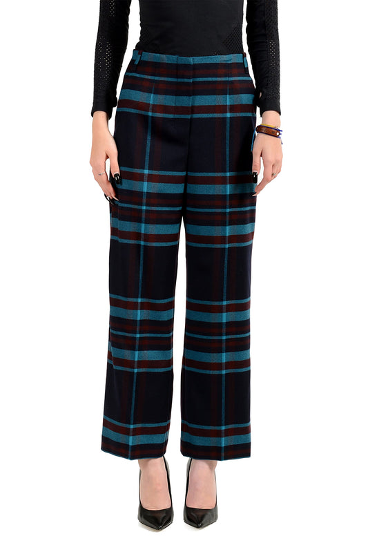 Hugo Boss Women's Tasanda Multi-Color Wool Plaid Straight Leg Cropped Pants US 6 IT 42