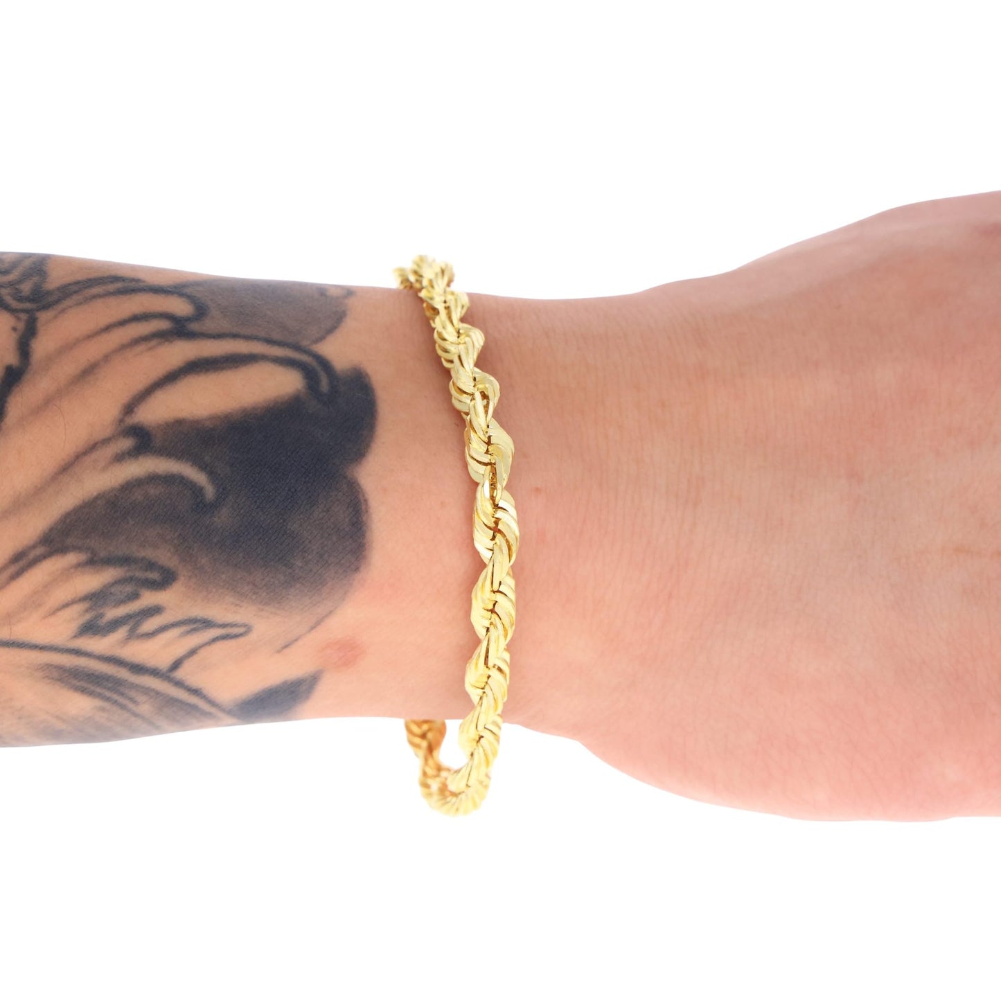 Nuragold 14k Yellow Gold 5mm Rope Chain Diamond Cut Bracelet, Mens Womens Jewelry 7" 7.5" 8" 8.5" 9"