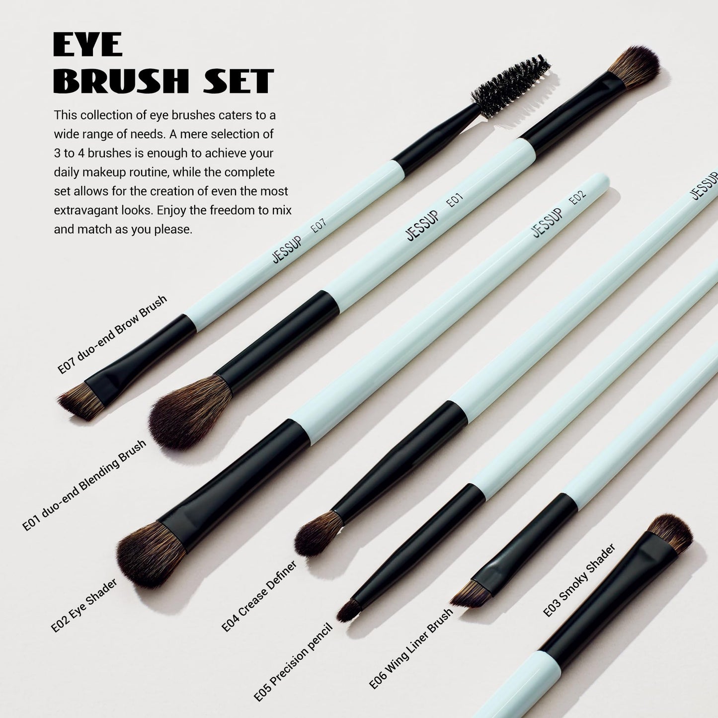 Jessup Makeup Brushes Set 10pcs, Double Sided Foundation Contour Blush Highlight Blending Eyebrow Brush Eyeshadow Eyeliner Concealer Brush, Bright Cyan Cruelty Free Cosmetic Tools T500