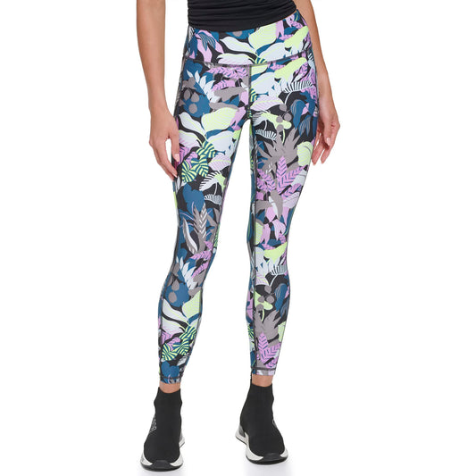 DKNY Women's Tight Printed High Waist Performance Leggings, Poseidon Jungle, Large