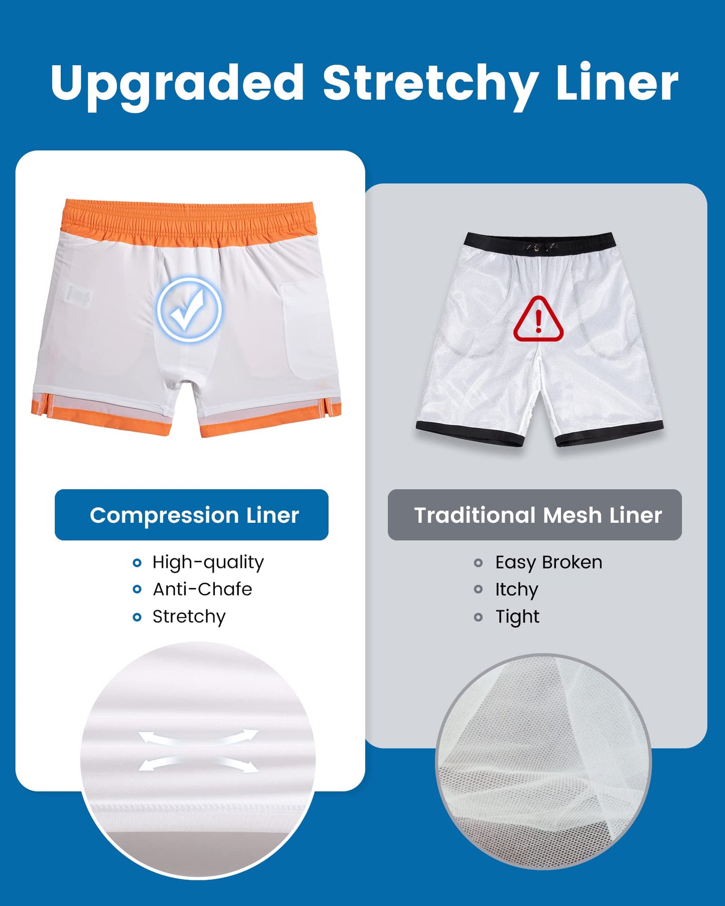 maamgic 5inch Mens Swimming Trunks with Compression Liner 2-in-1 Swim Trunks Stretch Quick Dry Swim Shorts with Zipper Pockets Tangerine and White Medium