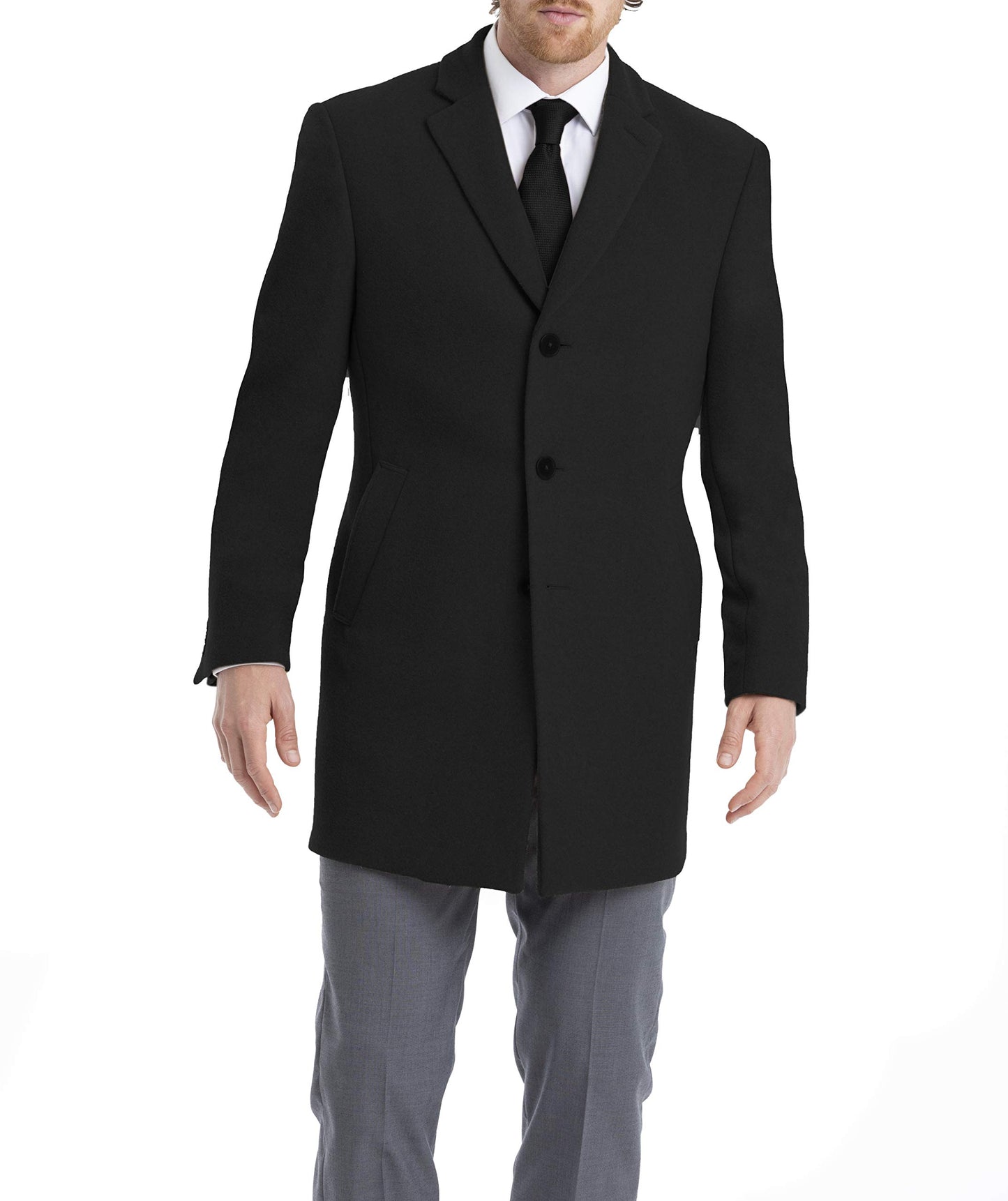 Calvin Klein Men's Slim Fit Wool Blend Overcoat Jacket, Black Solid, 40 Short