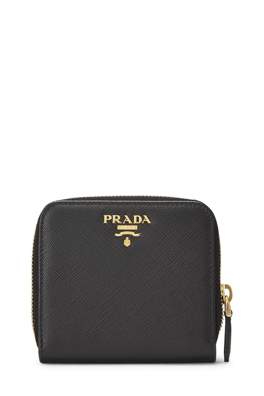 Prada, Pre-Loved Black Saffiano Compact Wallet, Black