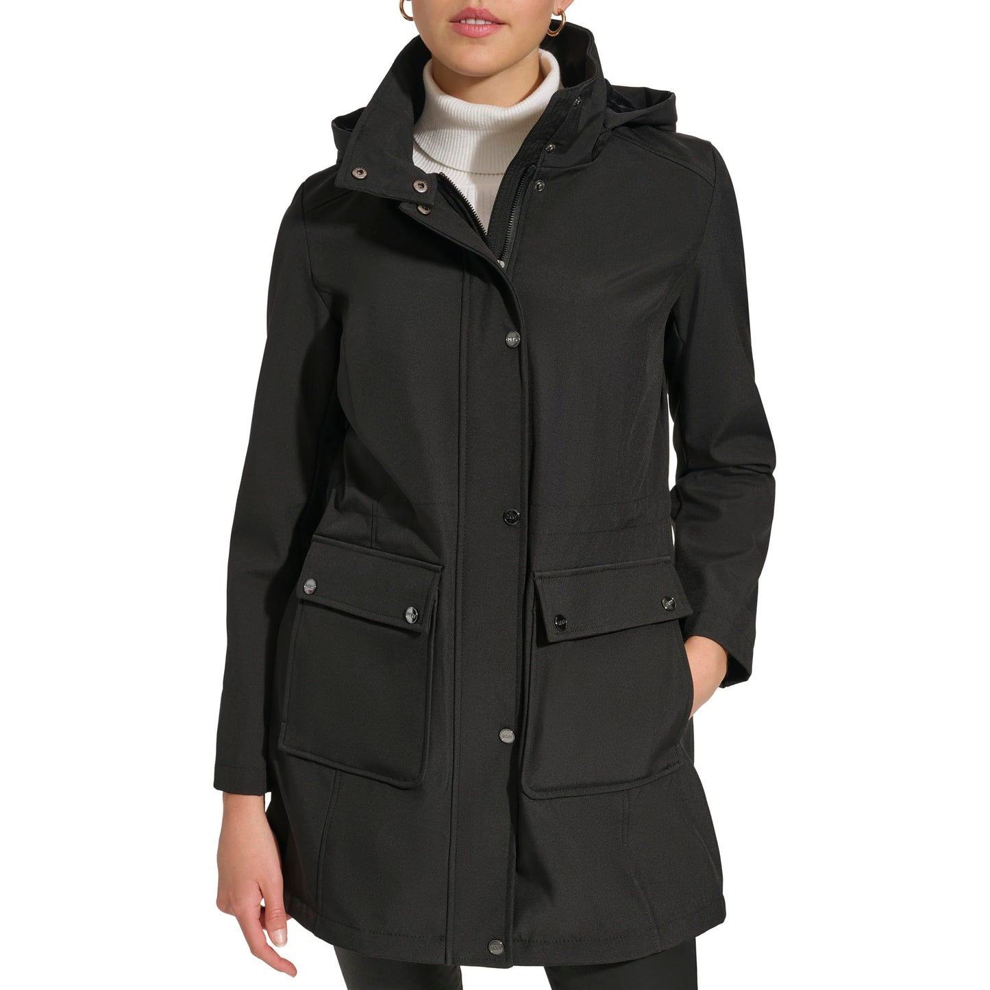 DKNY Women's Softshell Hooded Coat, Black