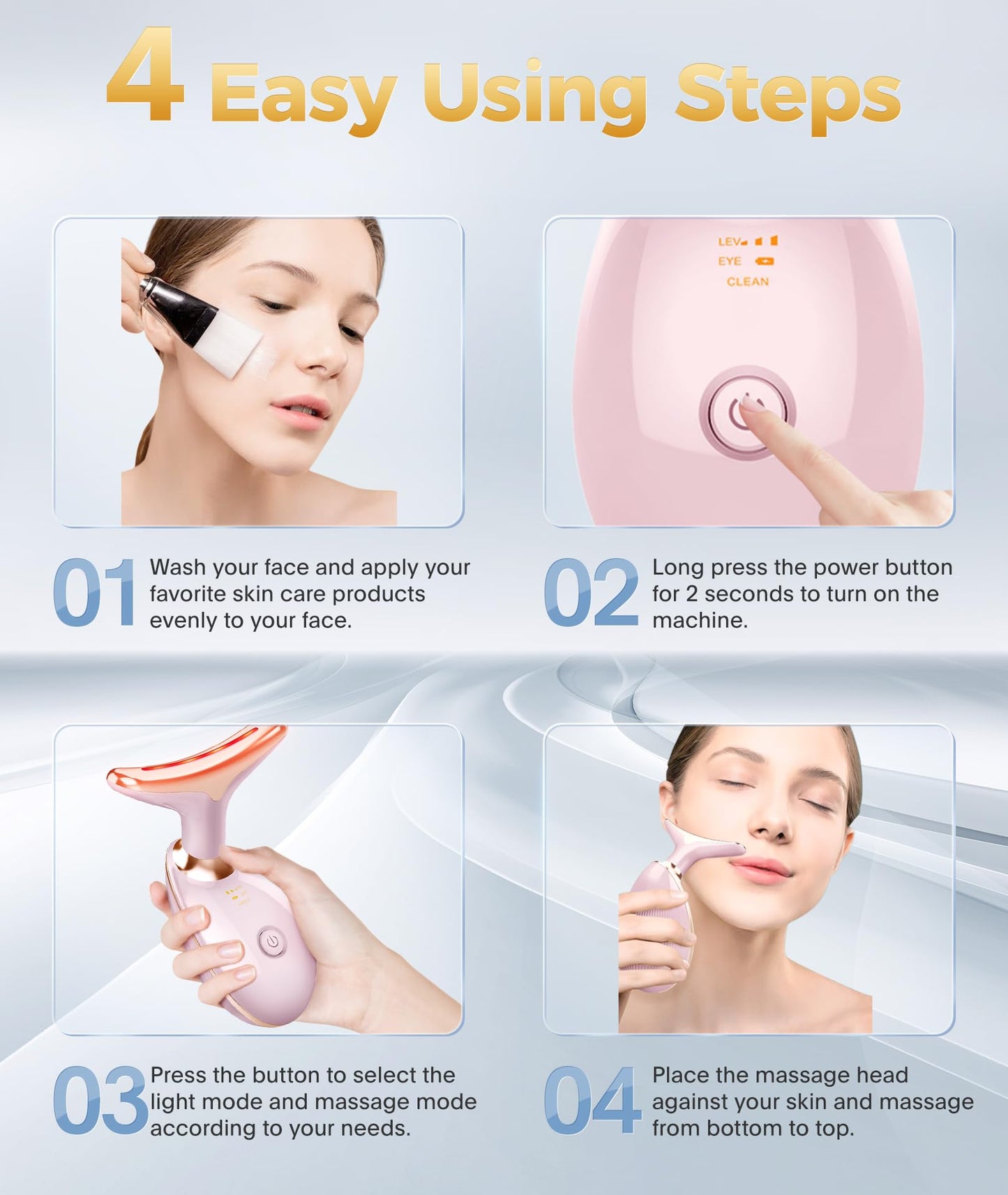 Fastaid 7-in-1 Skin Care Tools, Face Care, Face Neck Massager for Skin Care Routine at Home, Glossy Pink