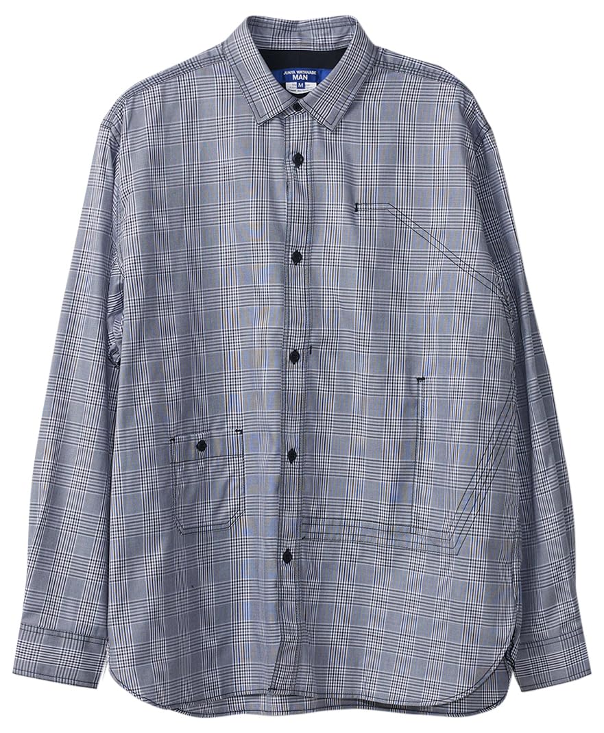 Junya Watanabe, Pre-loved Men's Plaid Paneled Button Up Shirt, Medium, Grey