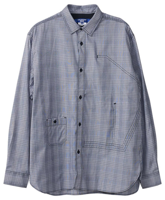 Junya Watanabe, Pre-loved Men's Plaid Paneled Button Up Shirt, Medium, Grey