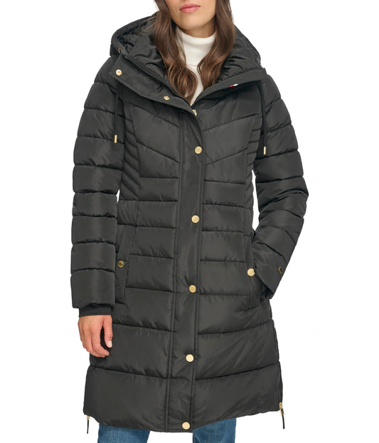 Tommy Hilfiger Zip-Up Long Puffer Coat Black MD (US 8-10)