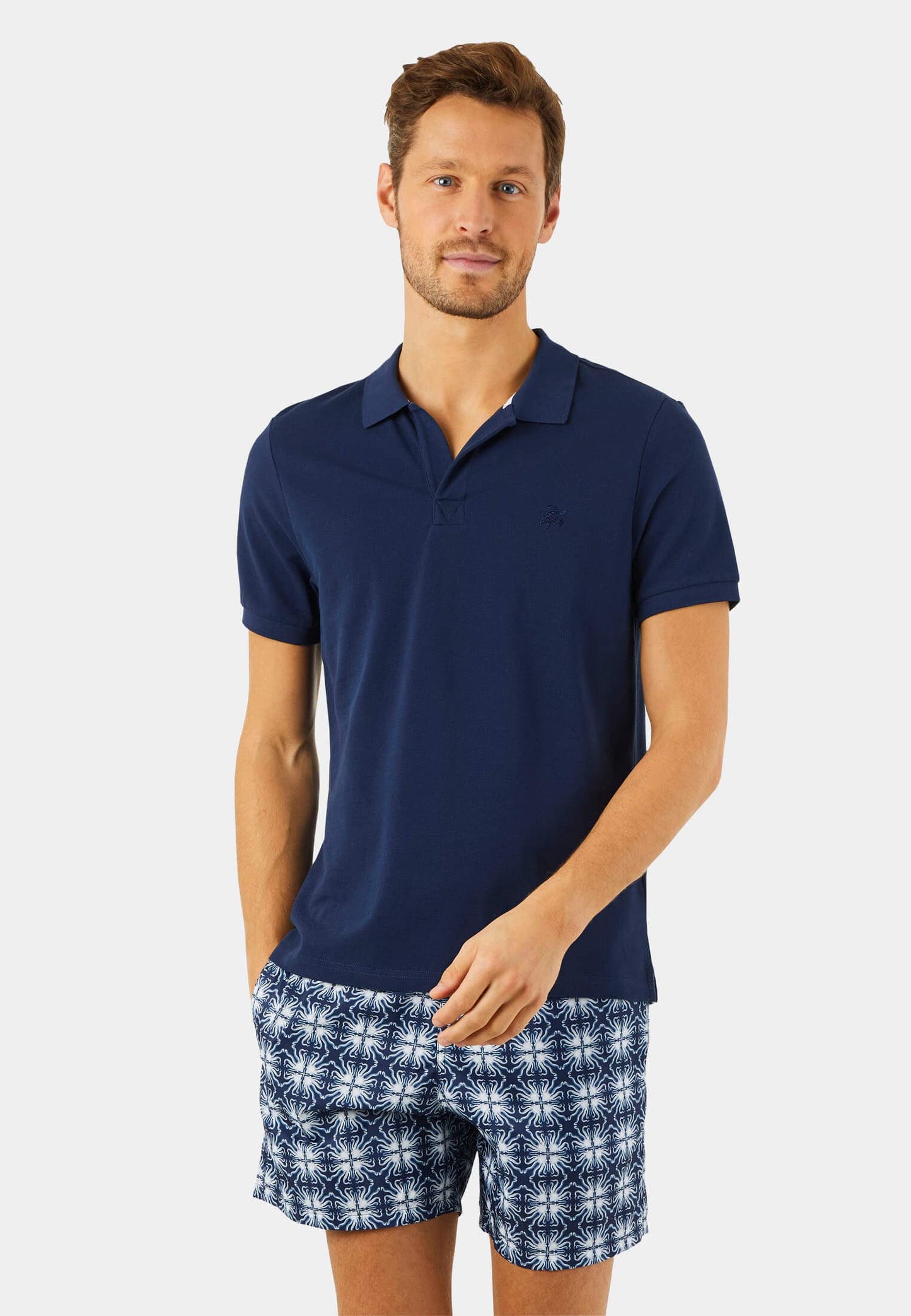 Vilebrequin Men Organic Cotton Pique Polo Shirt Solid, Navy Blue, 4XL