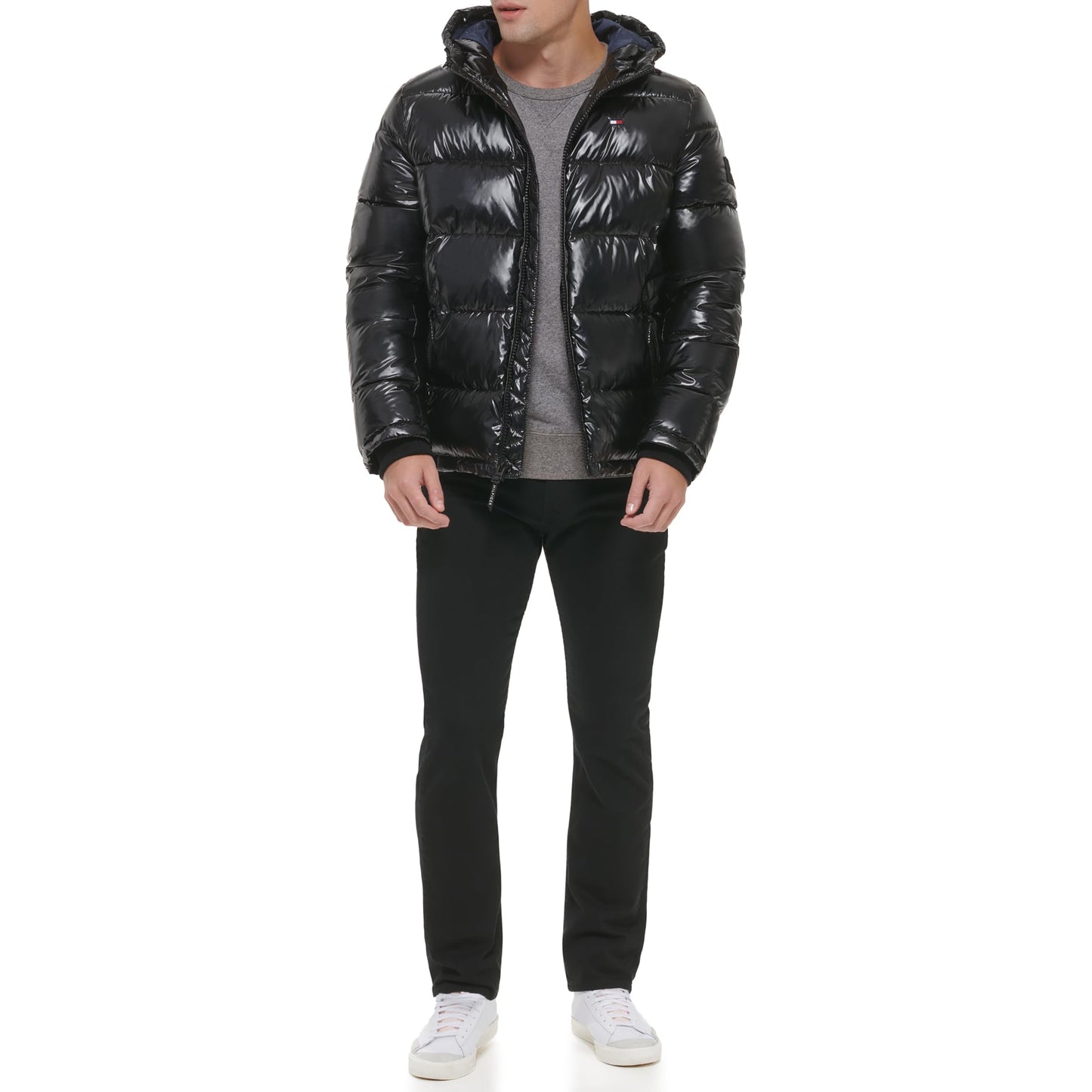 Tommy Hilfiger Men's Hooded Puffer Jacket, Pearlized Black, Medium