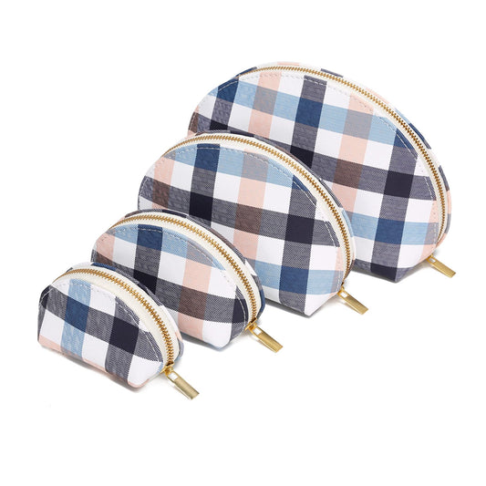 Jessyline Small Makeup Bag for Purse Luxury Checkered Cosmetic Bags for Women Plaid Pouch Set for Travel with 4 Piece Sizes Bag (Beige)