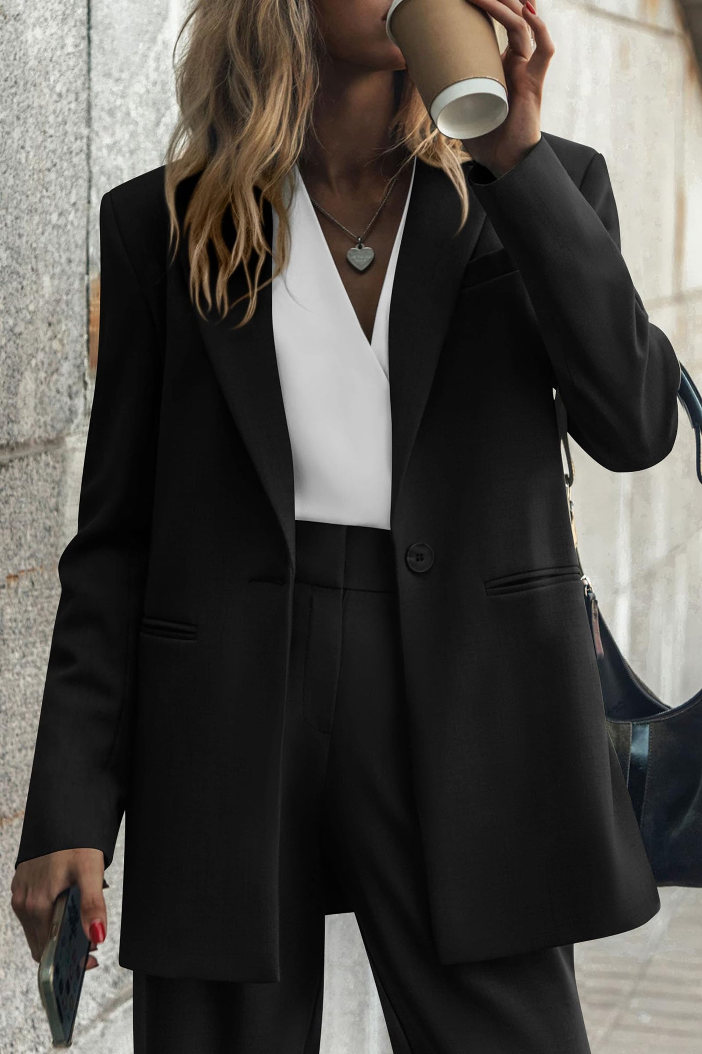 PRETTYGARDEN Women's 2024 Fall Two Piece Outfits Blazer Jacket and Wide Leg Pants Pockets Business Casual Suit Sets (Black,X-Large)