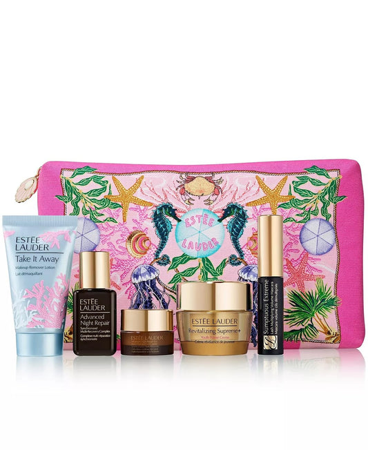 Estee Lauder 2024 Spring 6pcs SUPREME+ - LIFT, FIRM & GLOW ROUTINE Valued Gift Set, Pink