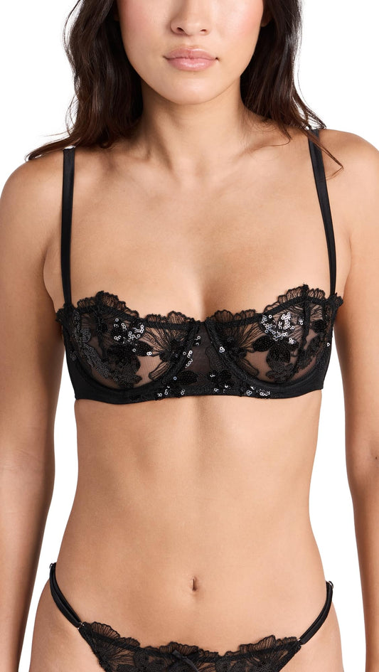 Fleur du Mal Women's Sequin Violet Embroidery Balconette, Black, 36C