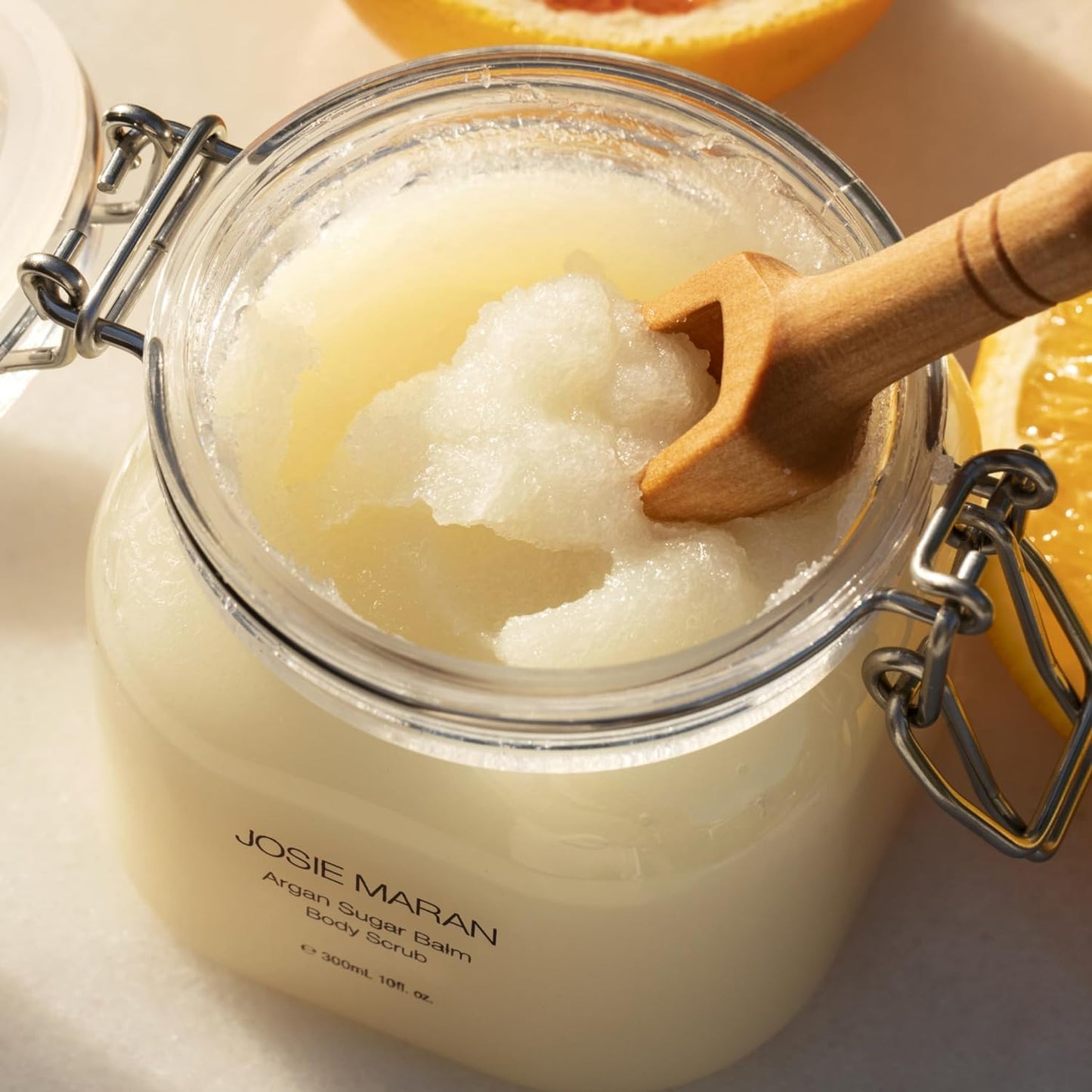 Josie Maran Argan Sugar Balm Body Scrub - Exfoliating Sugar Scrub with 100% Pure Argan Oil & Coconut Oil - Softens, Smoothes & Hydrates Dry Skin - Vegan + Cruelty Free - Sweet Clementine (10 oz)