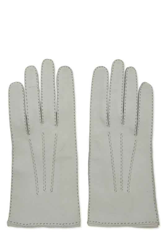 Hermès, Pre-Loved White Lambskin Facile Gloves, White