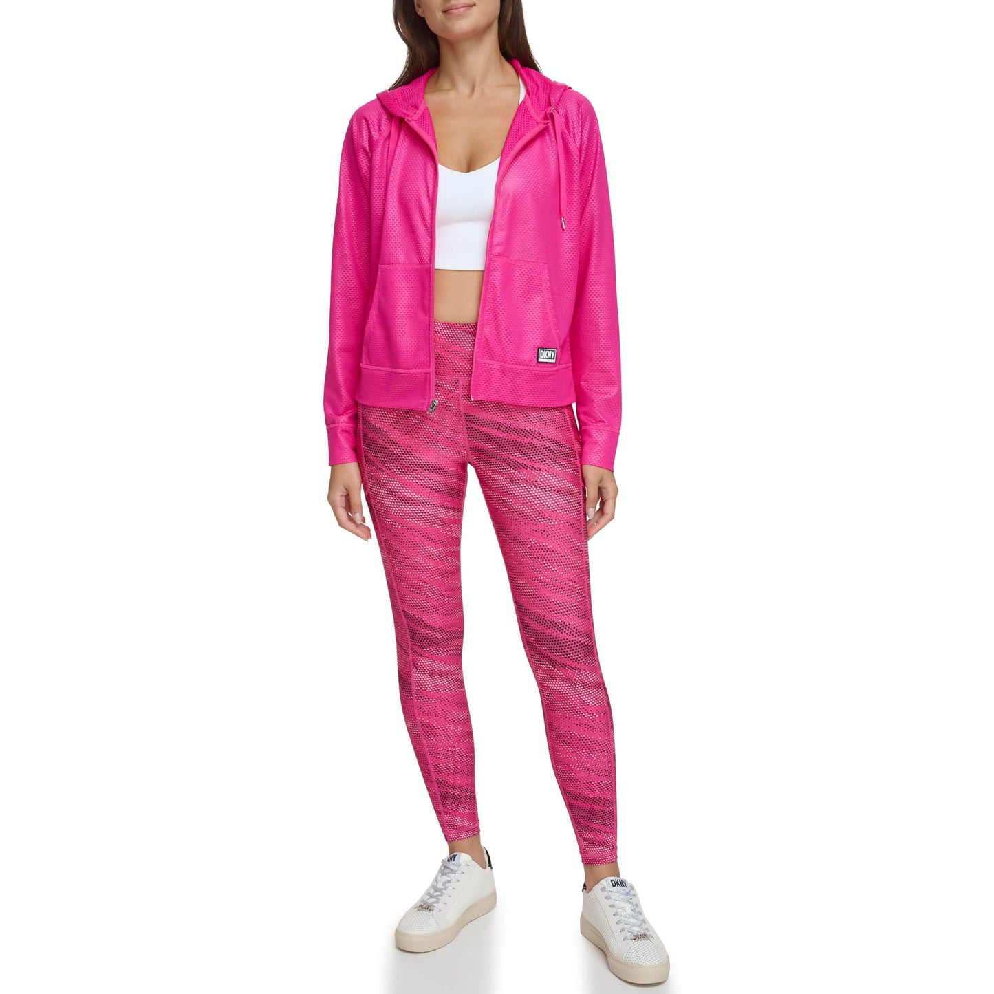 DKNY Women's Zip Up Sprint Mesh Hoodie, PEACKCOCK