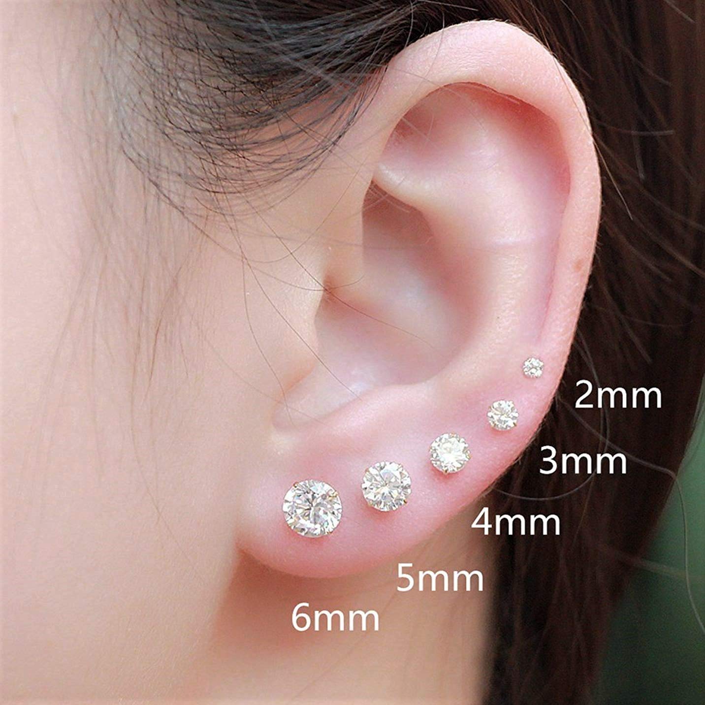 Solid 14k Yellow Gold Solitaire Round Cubic Zirconia CZ Stud Earrings with 14k Gold Butterfly Push Backings (7mm)