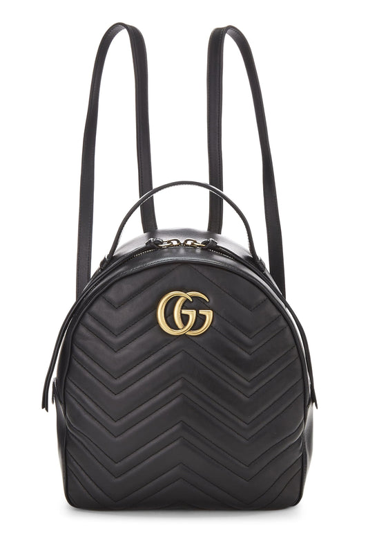 Gucci, Pre-Loved Black Leather GG Marmont Backpack, Black