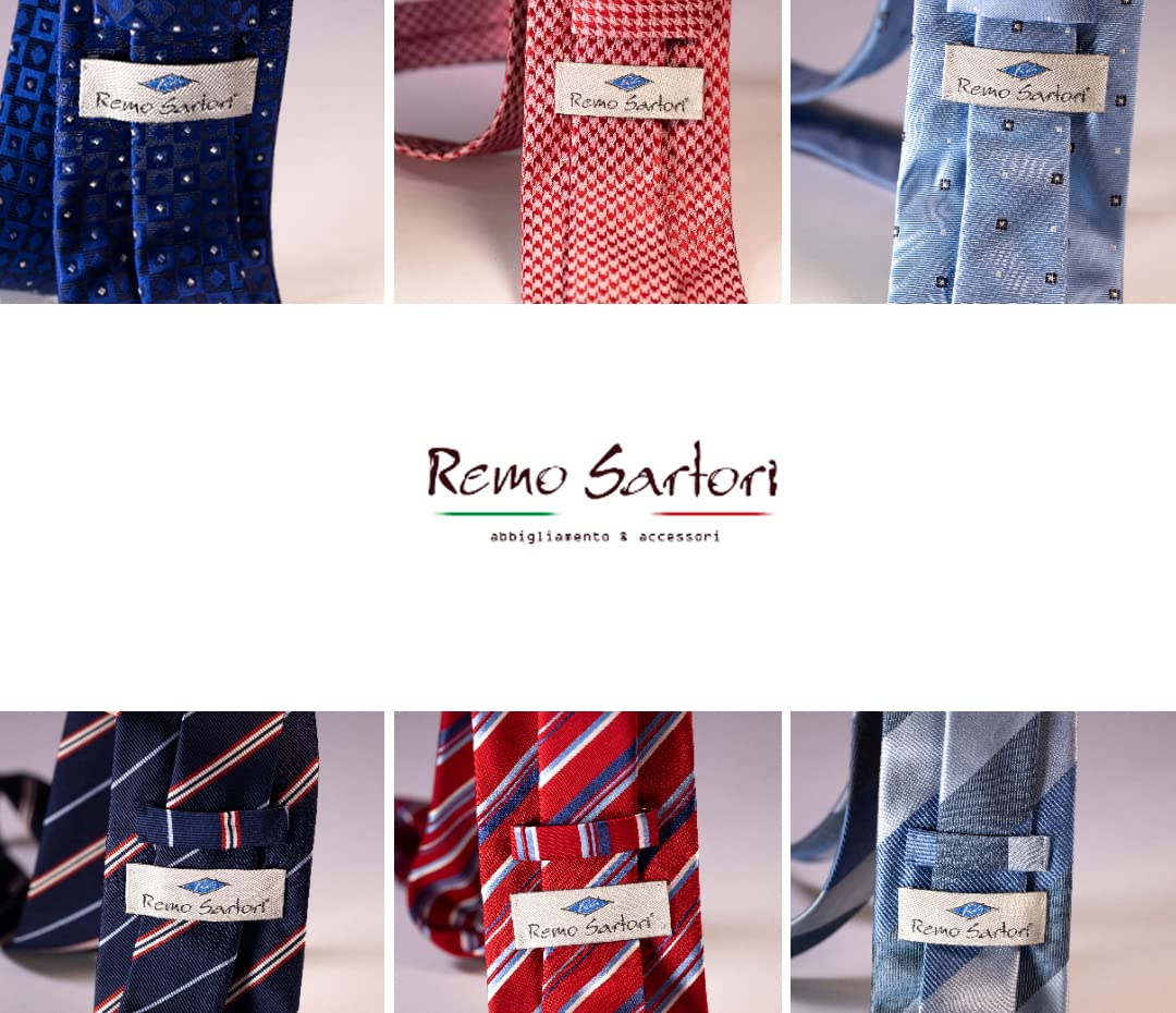 Remo Sartori Made in Italy Blue Necktie with Italian Flag Undernode Embroidery, 3.14'' Width, Silk