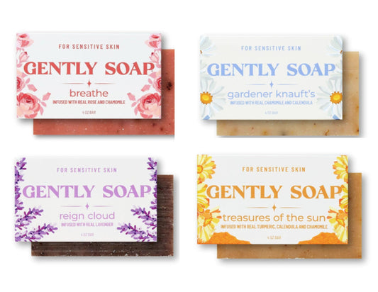 GENTLY SOAP - Sensitive Skin Bar Soap - Gentle Soap For Dry, Itchy Skin - Vegan Bar Soap For Sensitive Skin - Handcrafted in USA - Essential Oil Free - As Seen On Shark Tank - Variety 4 Pack