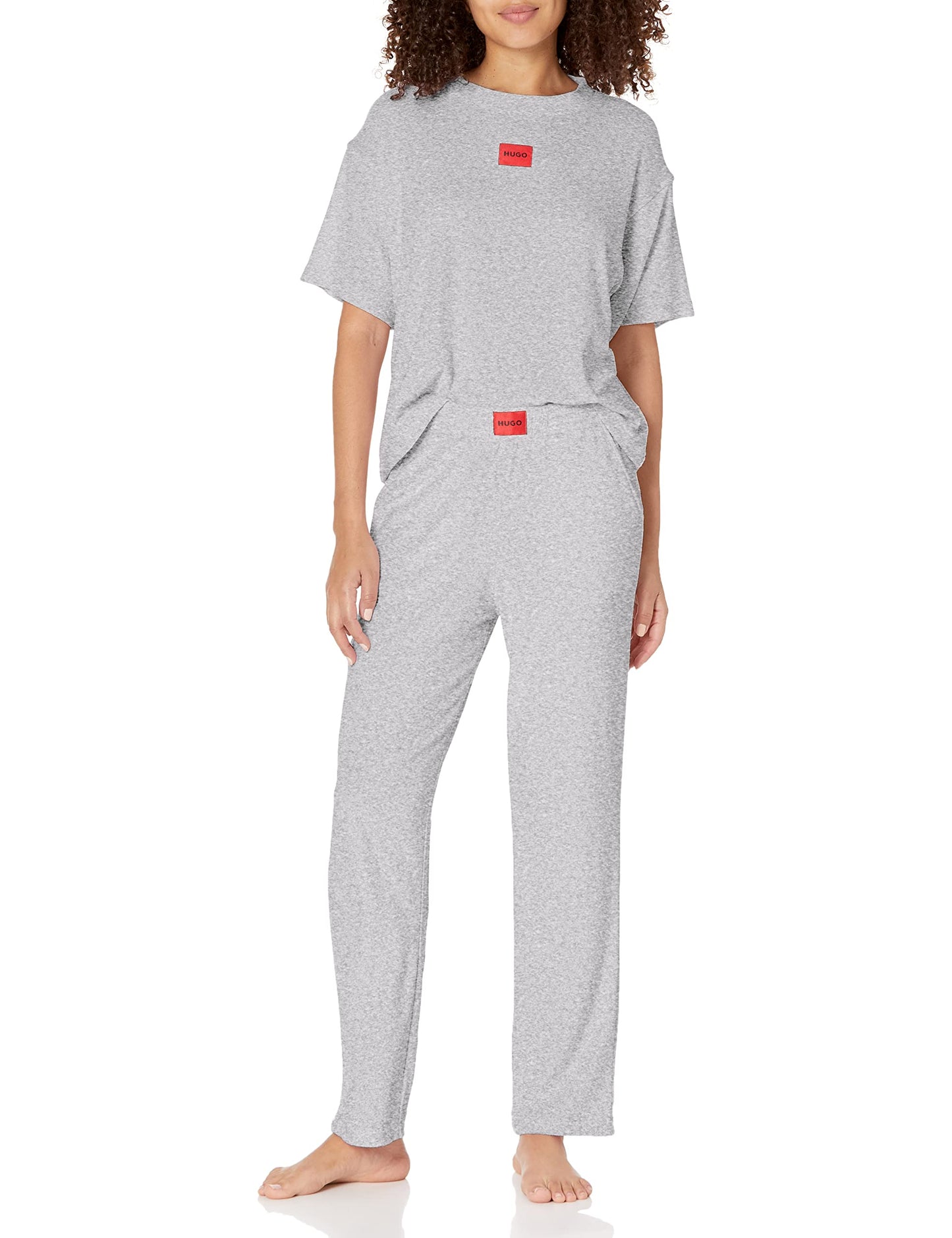 HUGO Boss Womens Jersey Loungewear Pants Set, Soft Grey Melange, Large US
