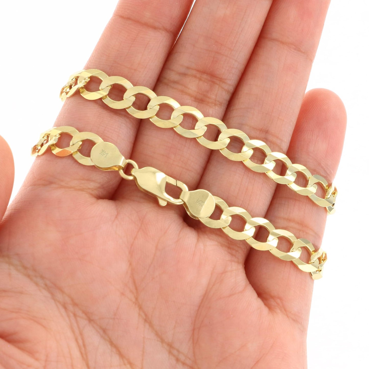 Nuragold 14k Yellow Gold 7mm Solid Cuban Curb Link Chain Bracelet, Mens Jewelry 7" 7.5" 8" 8.5" 9"