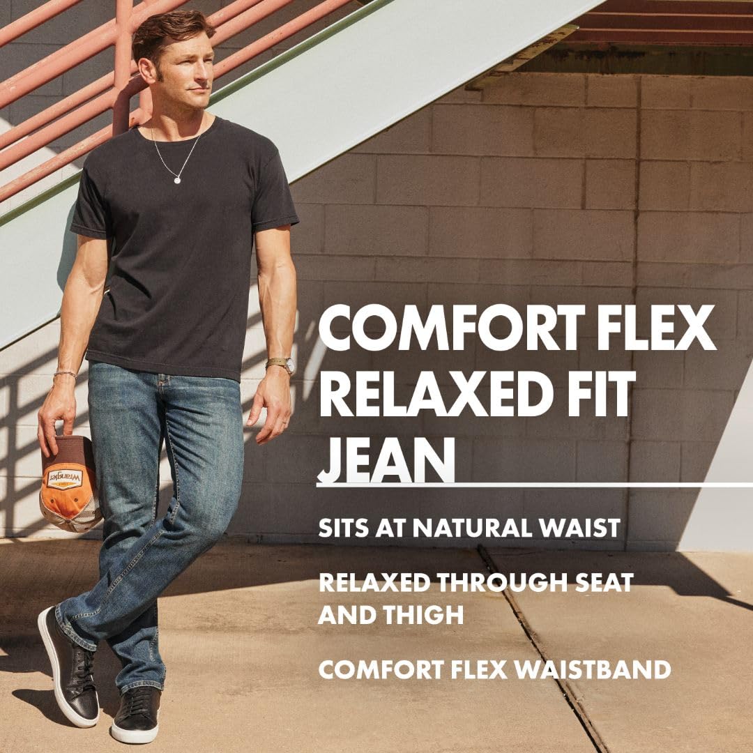 Wrangler Authentics Men's Comfort Flex Waist Relaxed Fit Jean, Light Stonewash, 42W x 32L