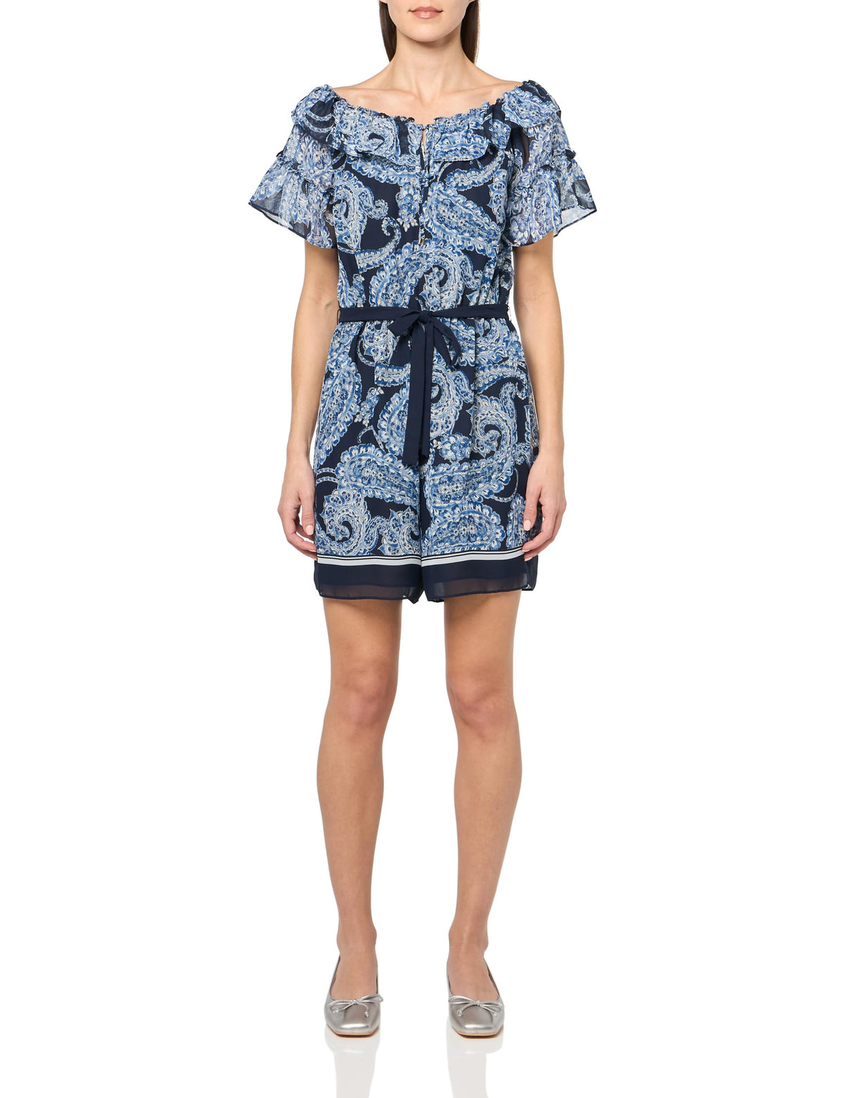 Tommy Hilfiger Womens Sleeveless Paisley Print Jumpsuit, Sky Captain Multi, 4