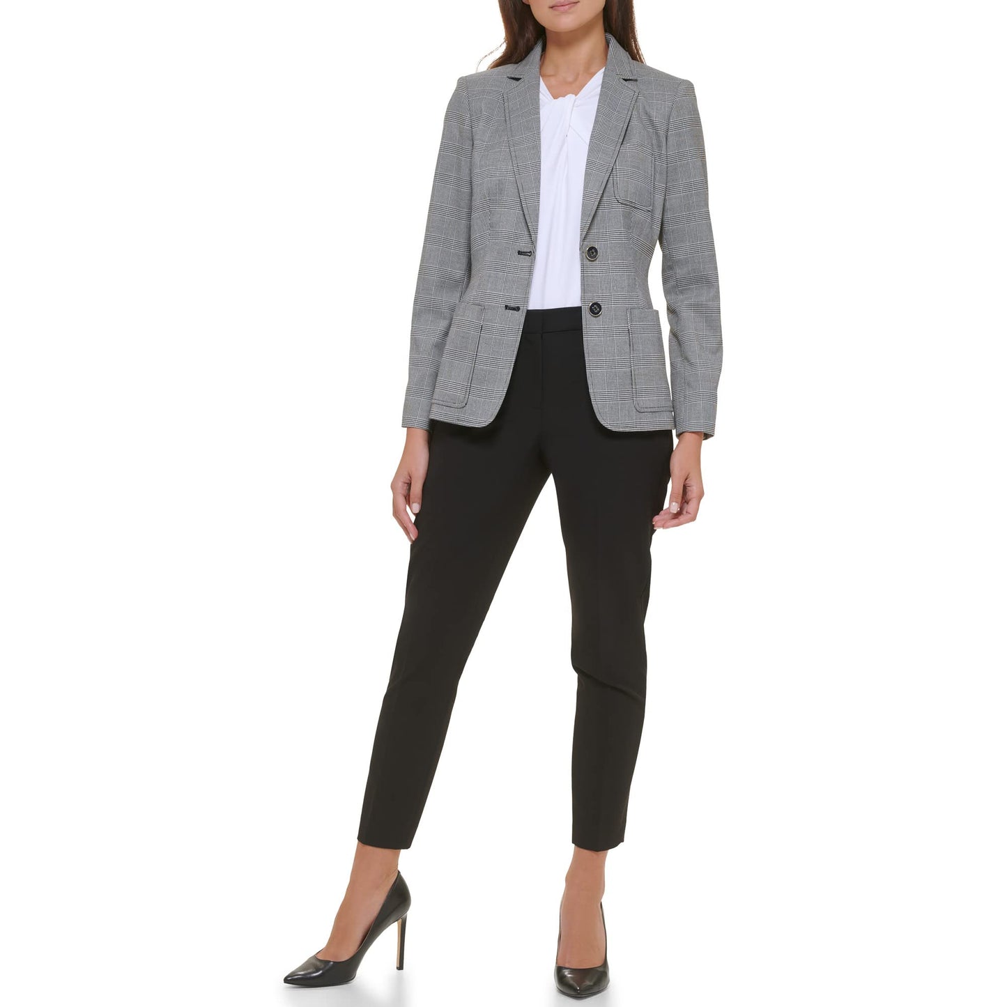 Tommy Hilfiger Women's Blazer – Business Jacket with Flattering Fit and Double-Button Closure, Black/Ivory, 12