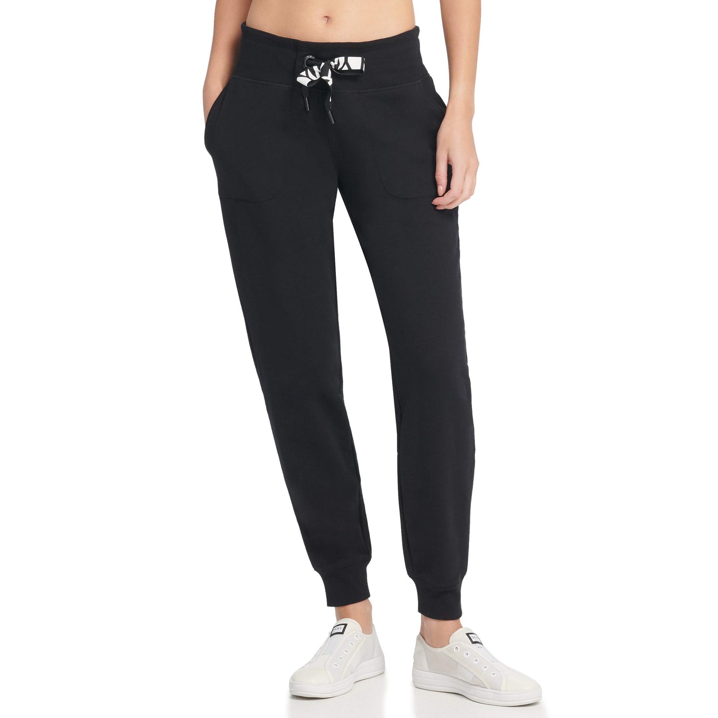 DKNY Fleece Joggers, Light Sweatpants for Women, Black, Medium