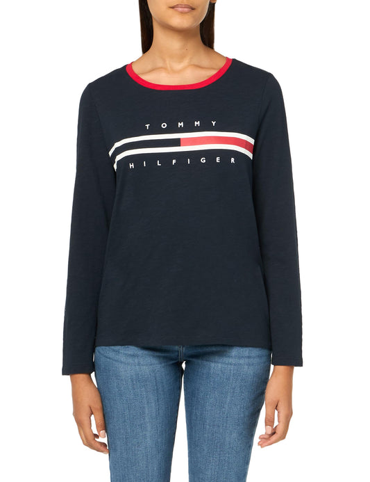 Tommy Hilfiger Women's Sportswear 3/4 Sleeve Graphic Logo T-Shirt, Sky Captain, M