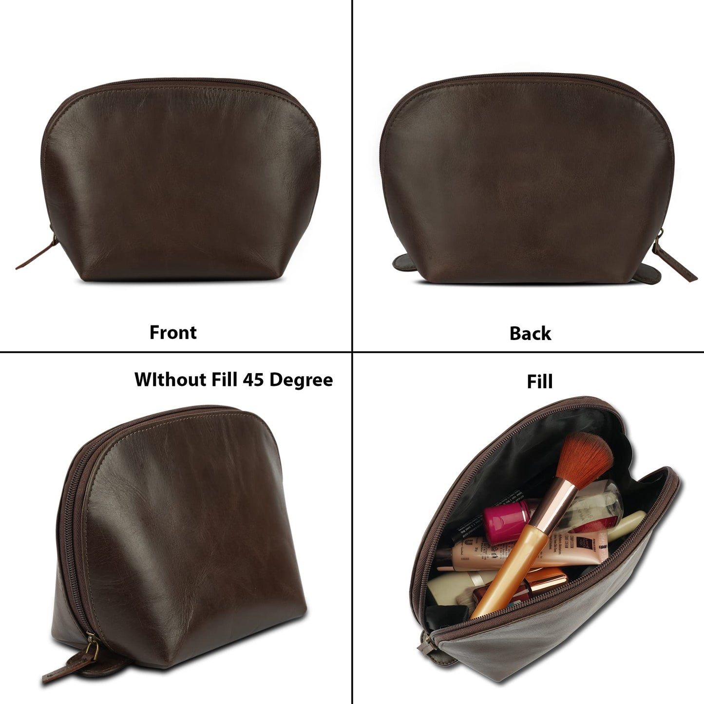 The Antiq Leather Cosmetic Case, Travel makeup Bag, Leather Toiletry Bag, Luxury Makeup Pouch, Leather Cosmetic Pouch, Makeup Essentials Organiser Pouch for Men and Women - Brown