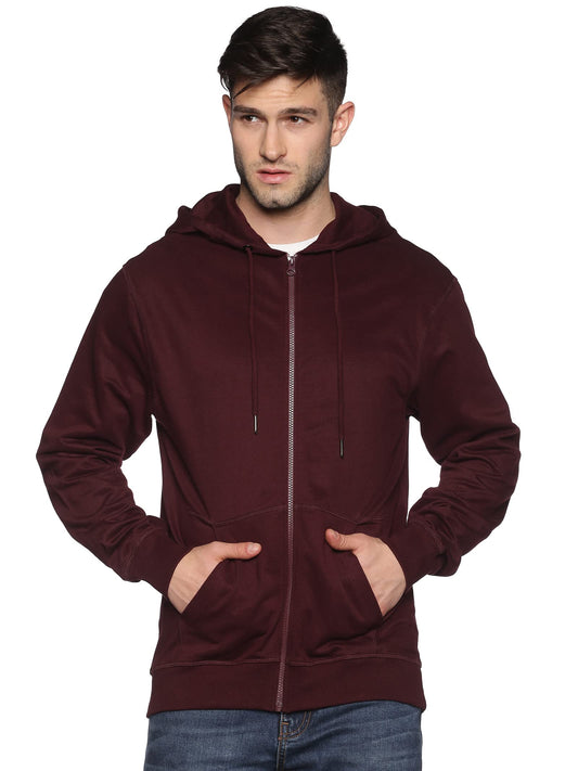 Klizzer Luxury Mens Zip Up Hoodie of Cotton Fleece Heavyweight sweatshirt hoodie(Maroon, Large)