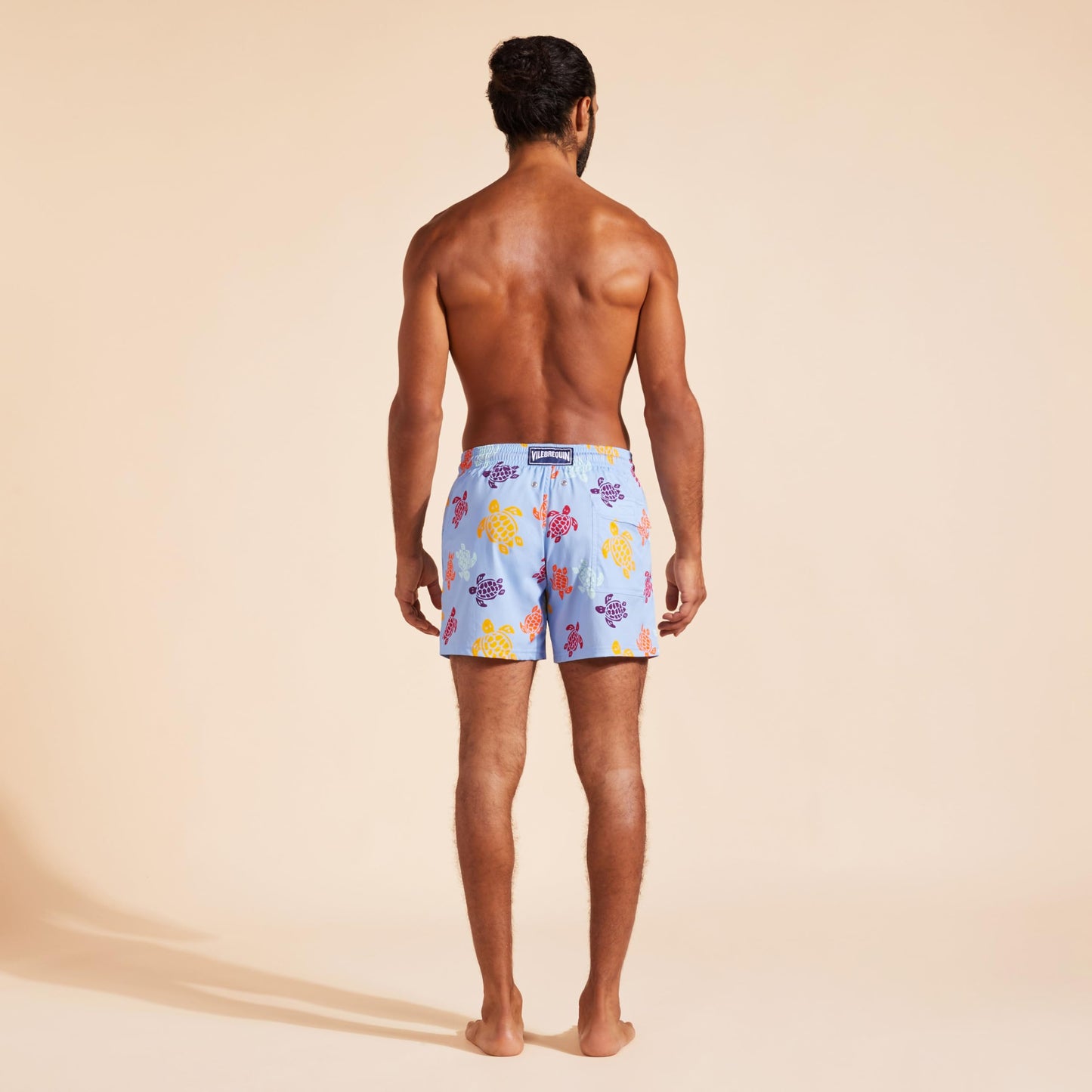 Vilebrequin Men Stretch Swim Trunks Multicolored Turtles, L, Flax Flower