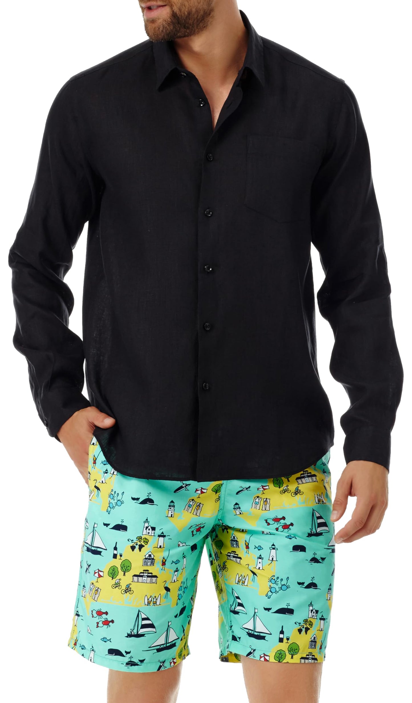 Vilebrequin Men Linen Shirt Solid, 6XL, Black