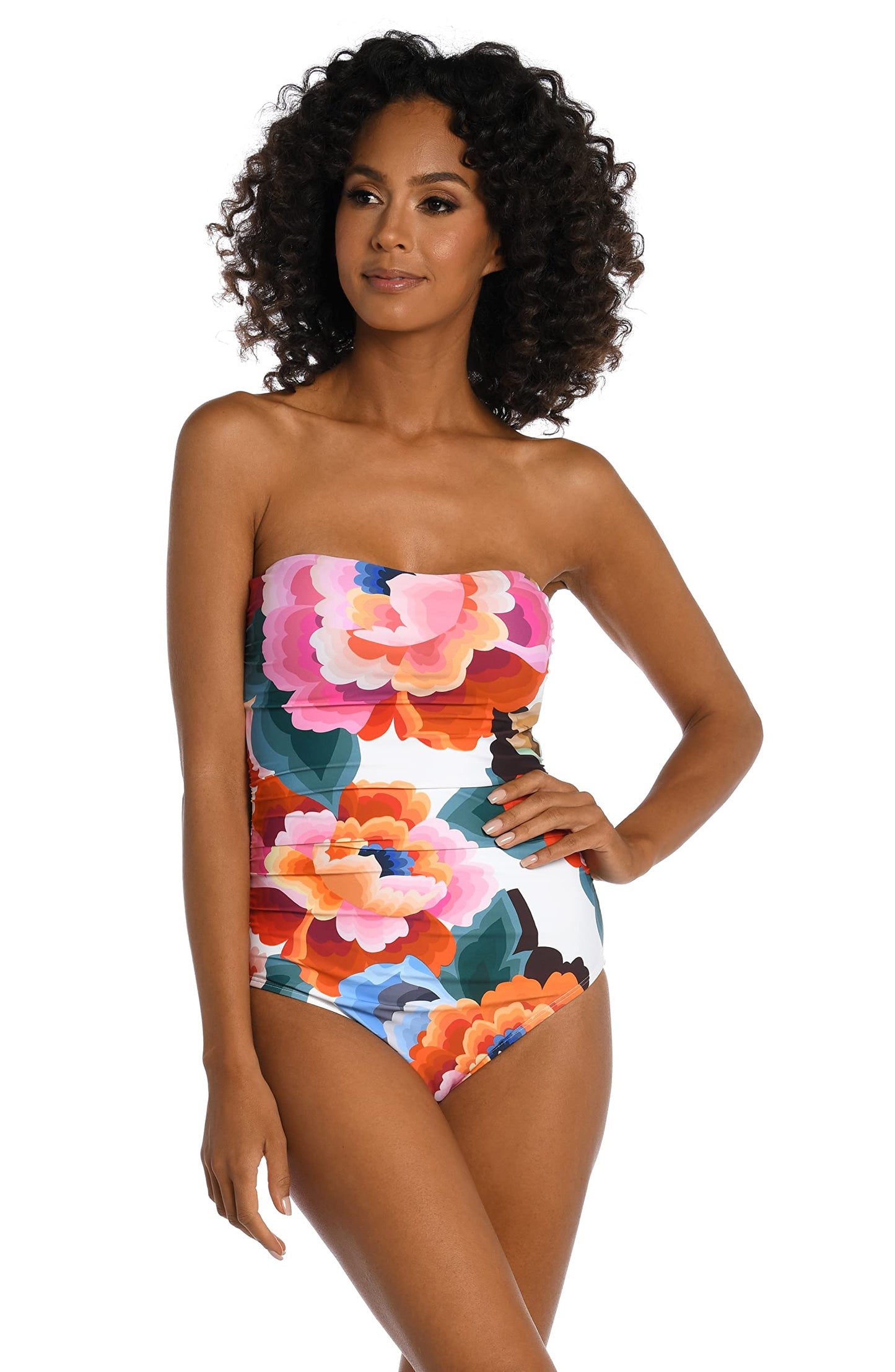 La Blanca Women's Bandeau One Piece Swimsuit, Multi//Floral Rhythm, 10