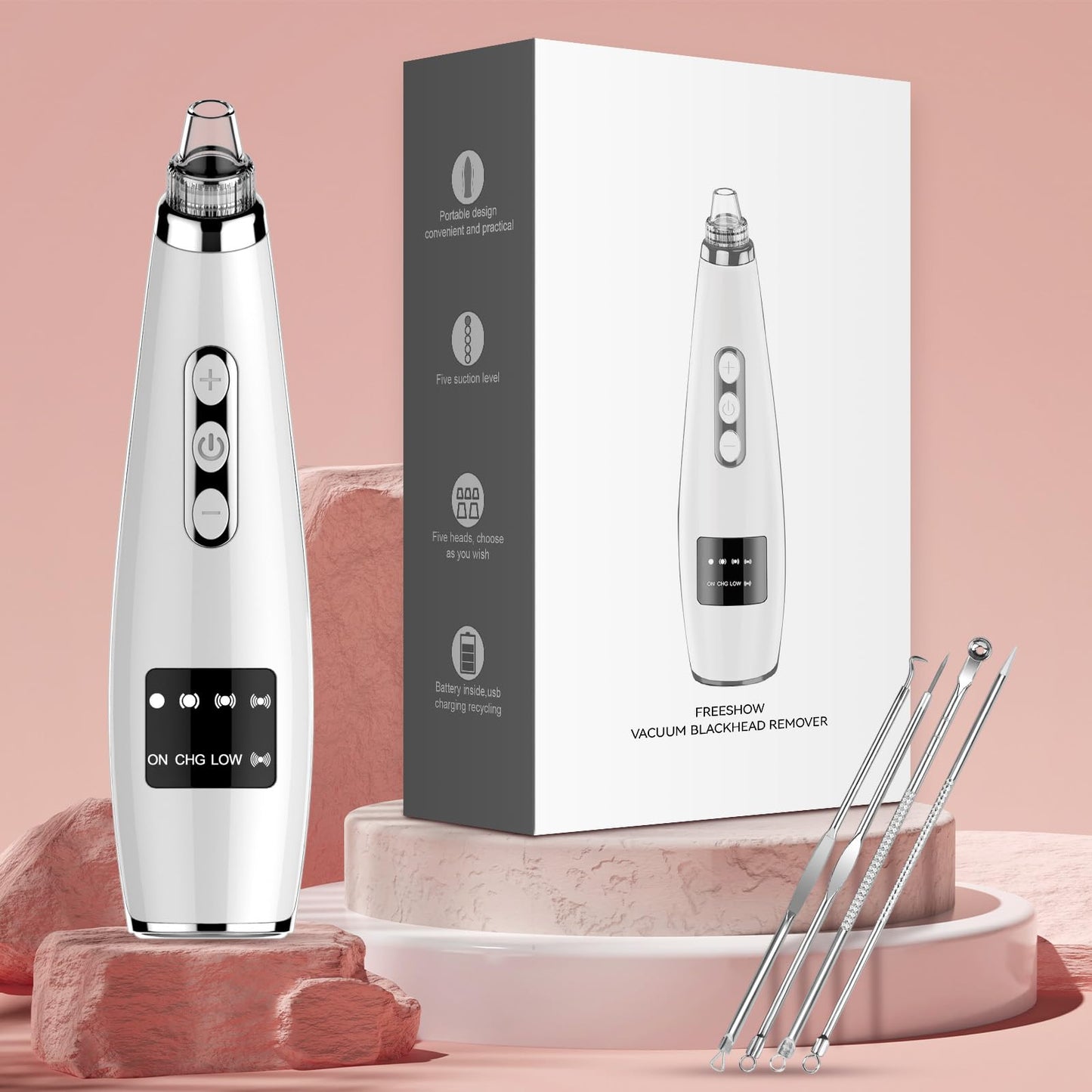 Newest Blackhead Remover Pore Vacuum Upgraded Facial Pore Cleaner Electric Comedone Whitehead Extractor Tool-5 Suction Power,5 Probes,USB Rechargeable Blackhead Vacuum Kit for Women & Men