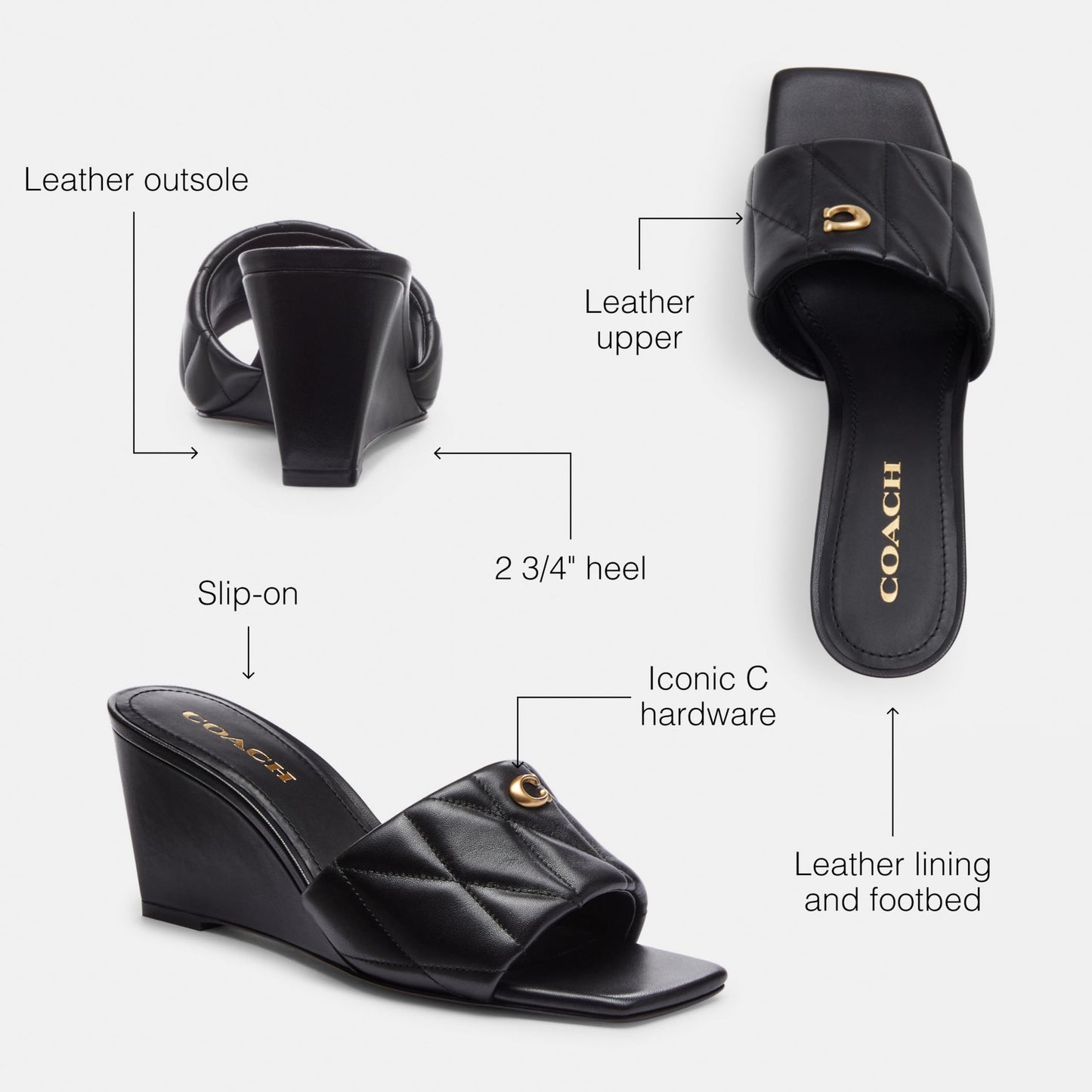Coach Women's Emma Wedge Sandal, Black, 8