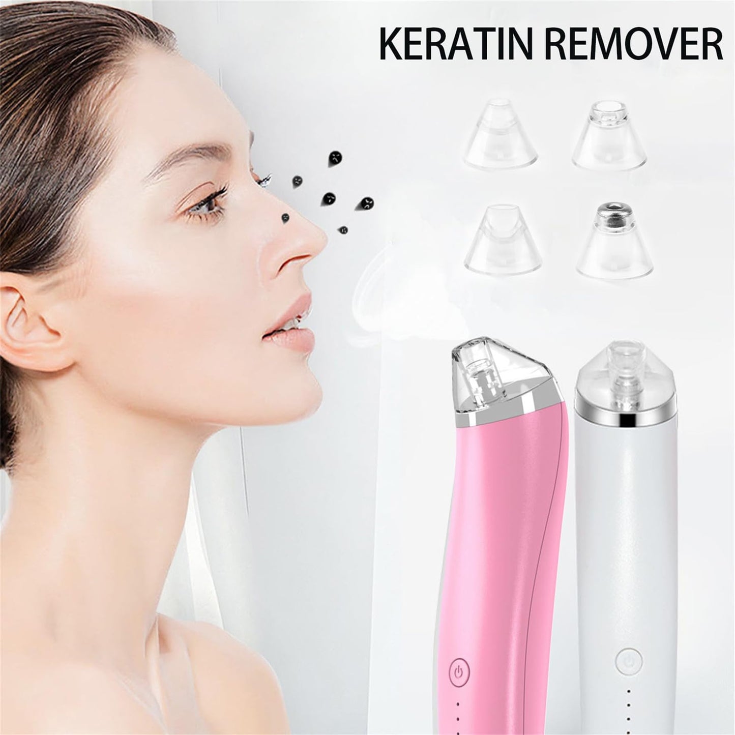 Keratin Remover, Blackhead Remover Pore Vacuum - Electric Face Vacuum Pore Cleaner Acne White Heads Removal with 3 Modes and 4 Suction Heads, Extractions Tool (White)