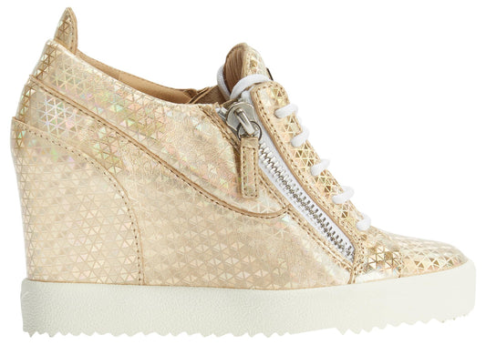 Giuseppe Zanotti, Addy Wedge Kaleido Low Top Sneakers, 8, Gold